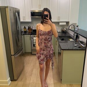 Urban Outfitters Floral Ruffled Dress in Dusty Rose